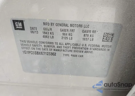 2014 Chevrolet Cruze 1Lt Auto from USA, damaged, VIN 1G1PC5SBXE7123362